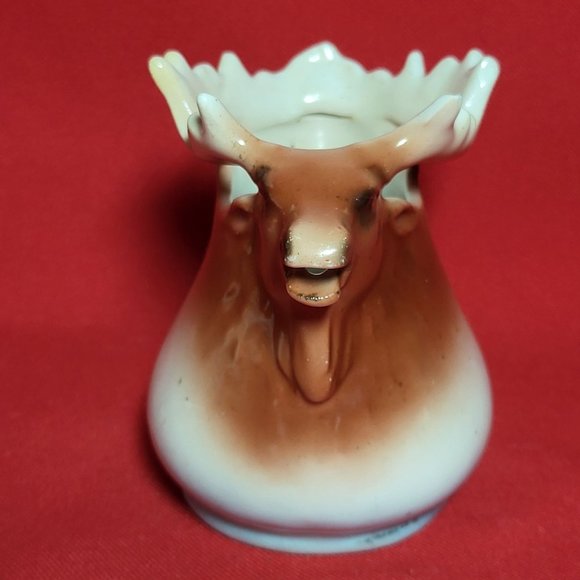 VTG Elk Moose Antlers Ceramic Porcelain Handled Pitcher Creamer Planter Decor - Picture 3 of 13